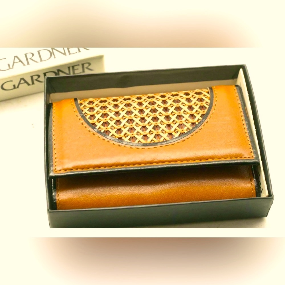 NWT NIB NOS Prince Princess Gardner Woven Tan Leather Folded Mini Wallet Key Fob